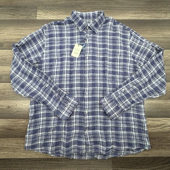 Peter Millar Crown Crafted XL Men's Long Sleeve Button Down Plaid Linen‎ Shirt - Picture 1 of 9